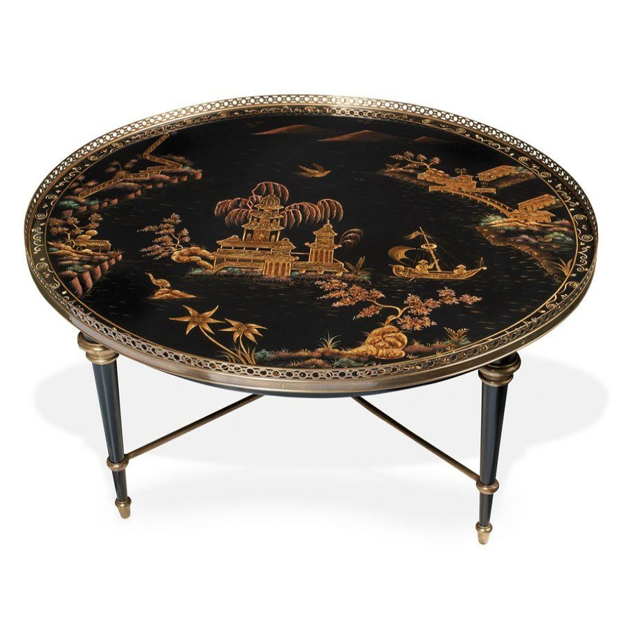 Tables * | Scully & Scully Black Chinoiserie Round Cocktail Table