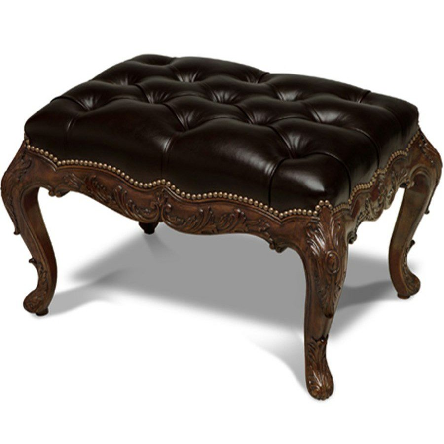 Furniture * | Scully & Scully Tufted Leather Mahogany Footstool