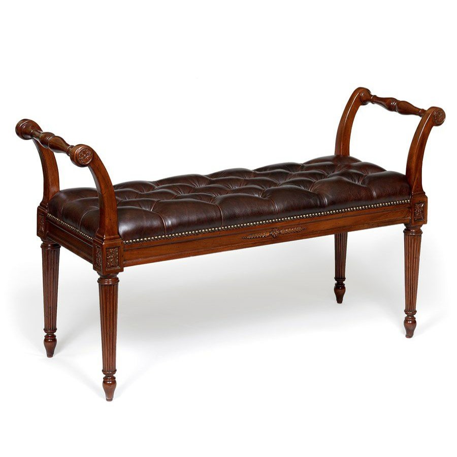 Furniture * | Scully & Scully Tufted Leather Mahogany Bench