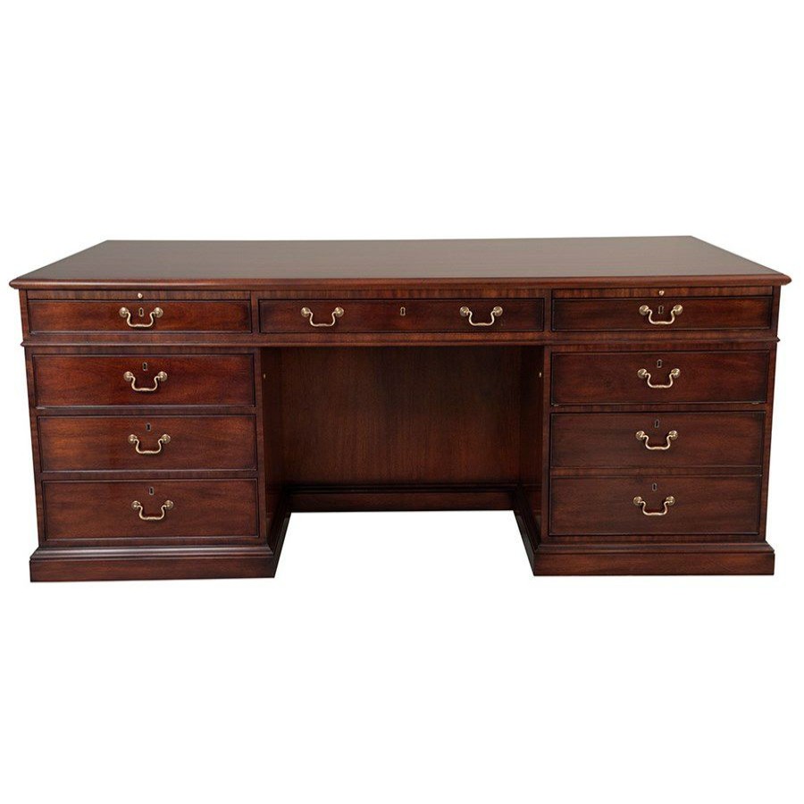 Furniture * | Scully & Scully Leather Top Mahogany Executive Partners Desk