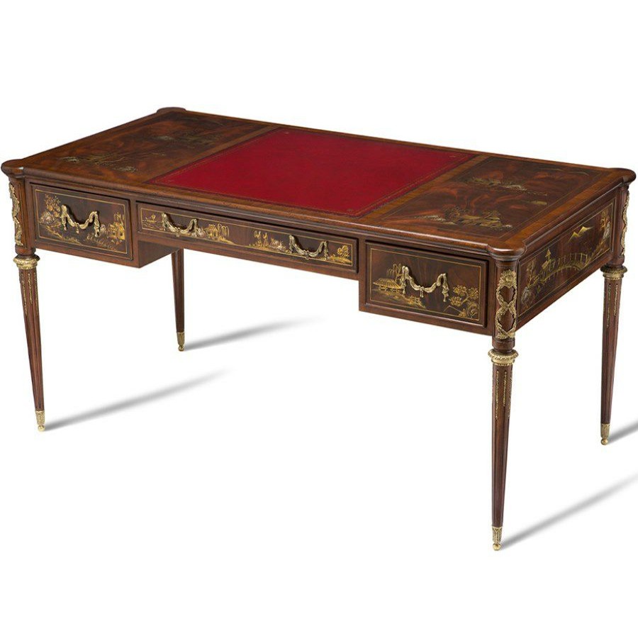 Furniture * | Scully & Scully Chinoiserie Crotch Mahogany Writing Desk