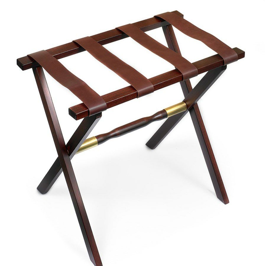 Furniture * | Scully & Scully Straight Leg Rich Mahogany Luggage Racks, Brass