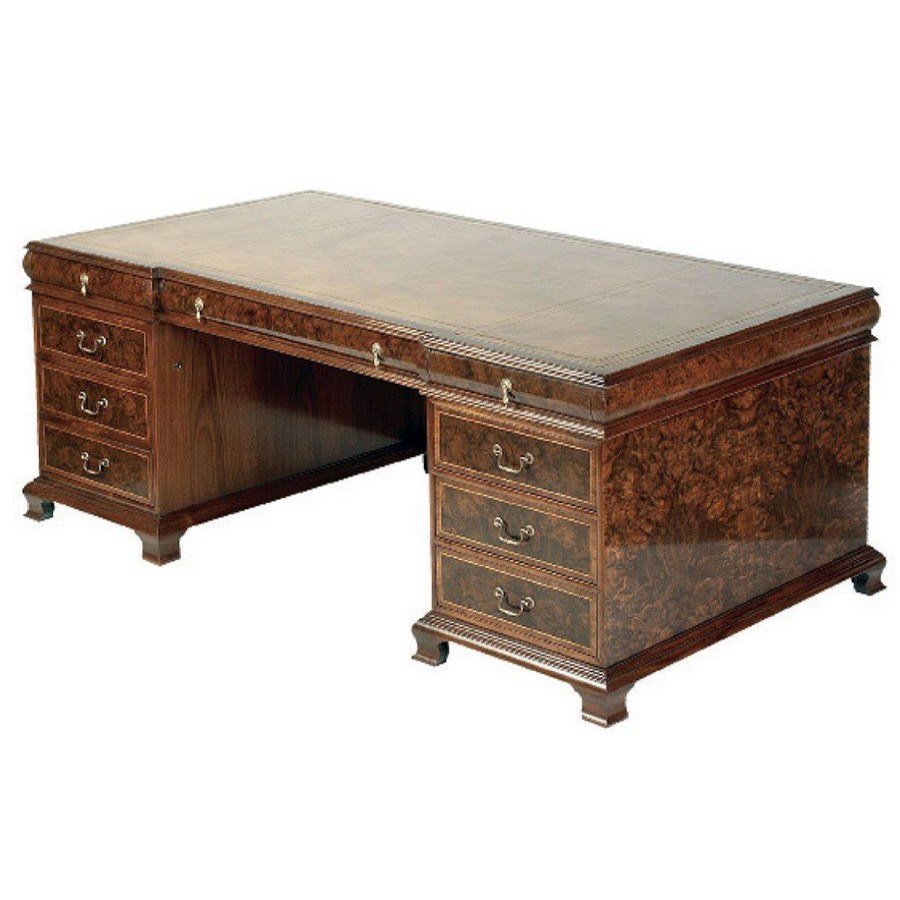 Furniture * | Scully & Scully Leather Top Burl Walnut Partners Desk