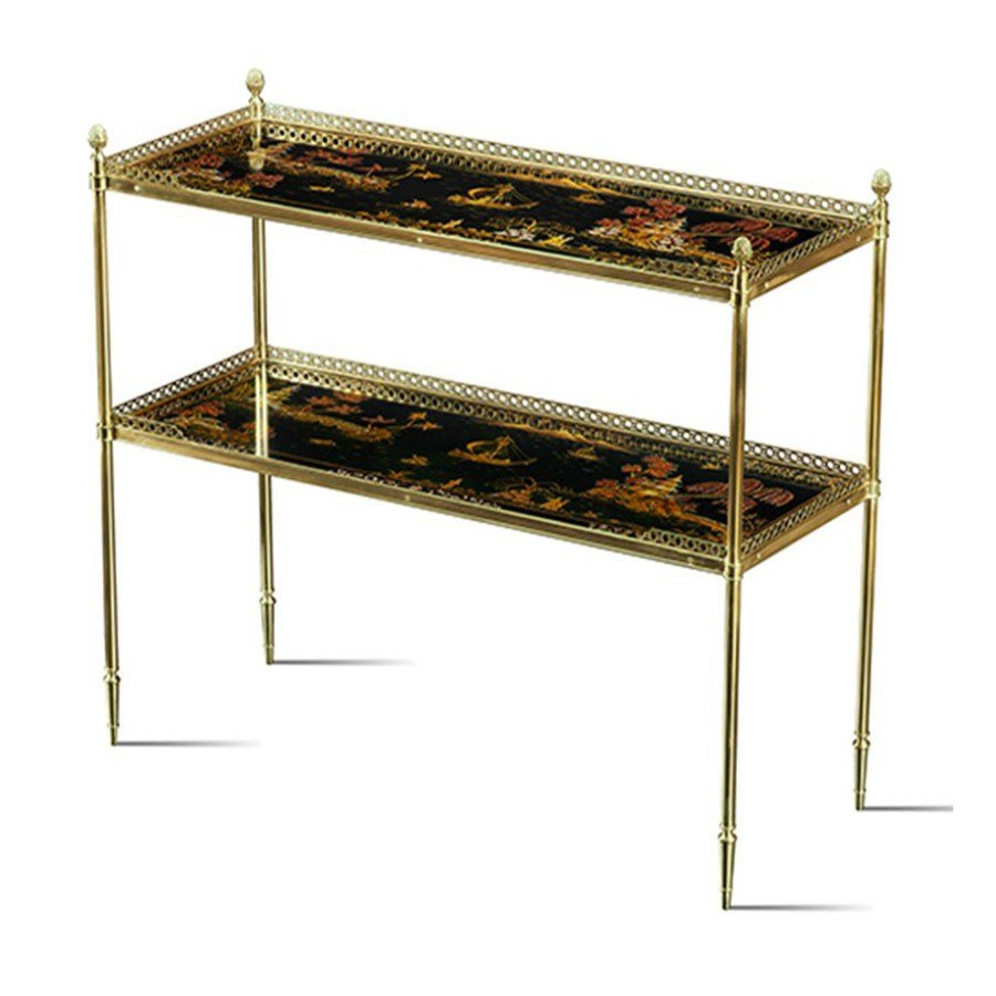 Tables * | Scully & Scully Brass Two-Tiered Chinoiserie Lacquered Console Table