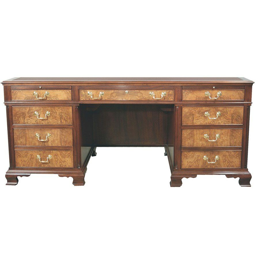 Furniture * | Scully & Scully Burl Olive Leather Top Mahogany Executive Desk