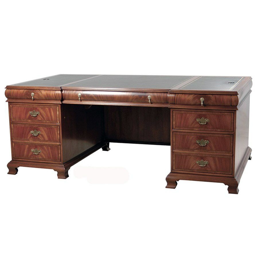 Furniture * | Scully & Scully Leather Top Mahogany Partners Desk