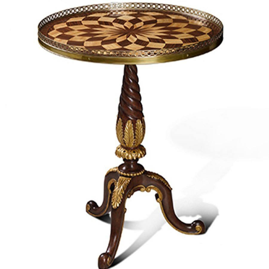 Tables * | Scully & Scully Mahogany And Gold Gilt Lamp Table. Parquetry Top With Brass Gallery.