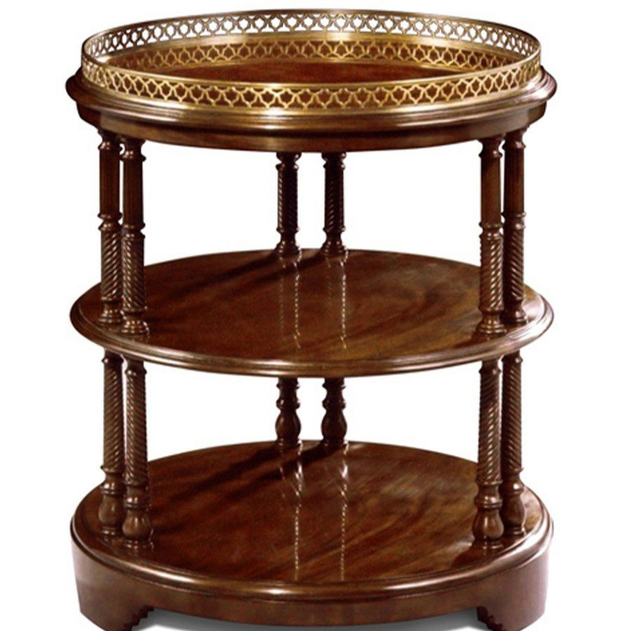 Tables * | Scully & Scully 3-Tier Crotch Mahogany Table With Brass Gallery