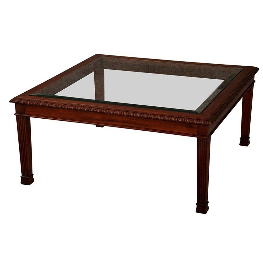 Tables * | Scully & Scully Glass Top Mahogany Square Coffee Table