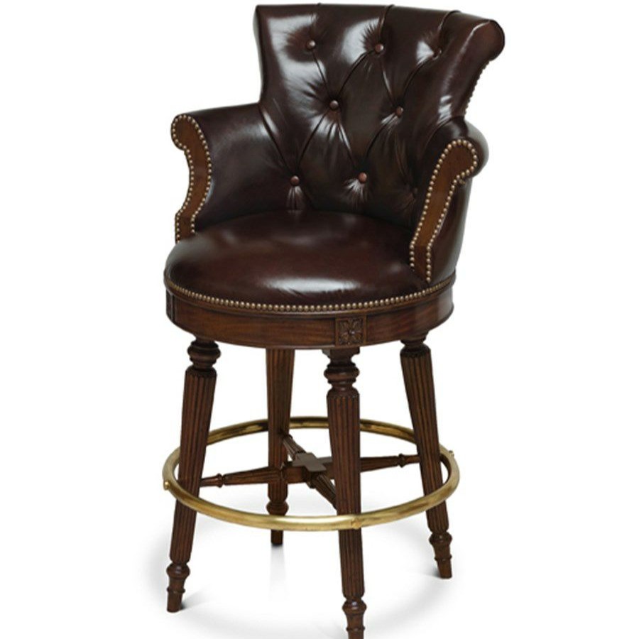 Furniture * | Scully & Scully Tufted Leather Swivel Mahogany Bar Stool