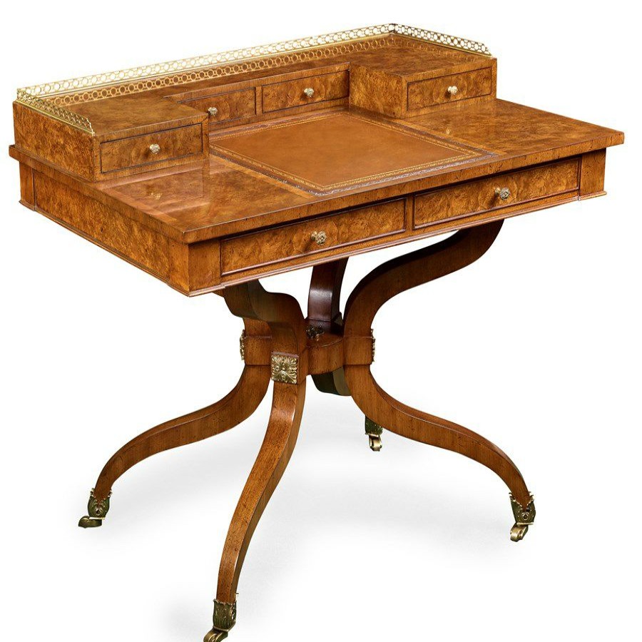 Furniture * | Scully & Scully Regency Carlton House Burl Walnut Writing Desk