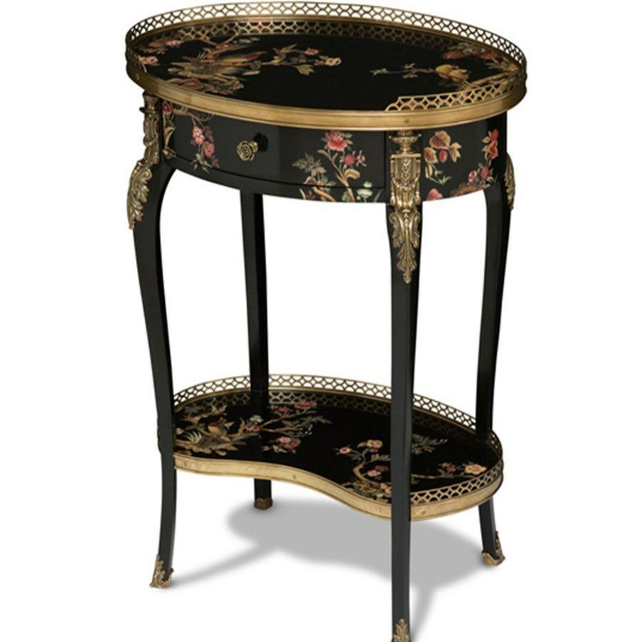 Tables * | Scully & Scully Black Chinoiserie Oval Occasional Table