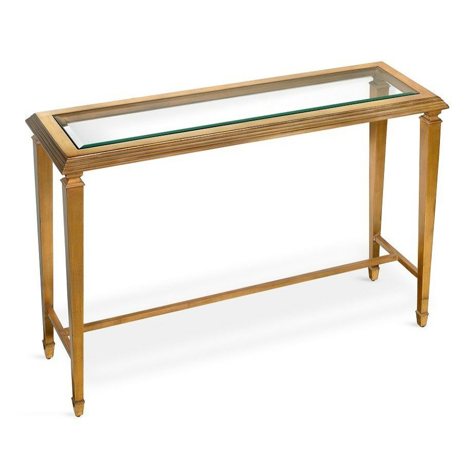 Tables * | Scully & Scully Antique Gold Leaf Console Table With Glass Top