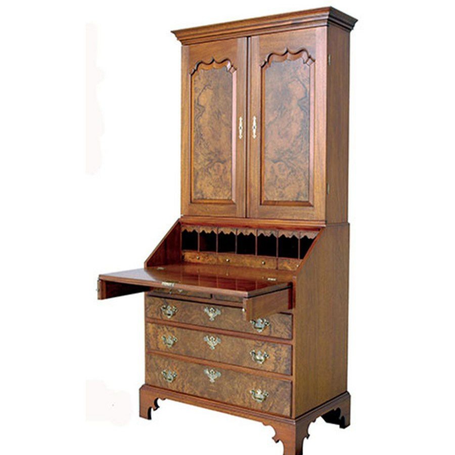 Furniture * | Scully & Scully Burl Walnut & Mahogany Bookcase Desk